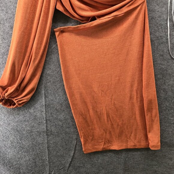 Hello Molly One Shoulder Dress Womens S (4) Orange Copper Long Sleeve Stretchy - Picture 4 of 10